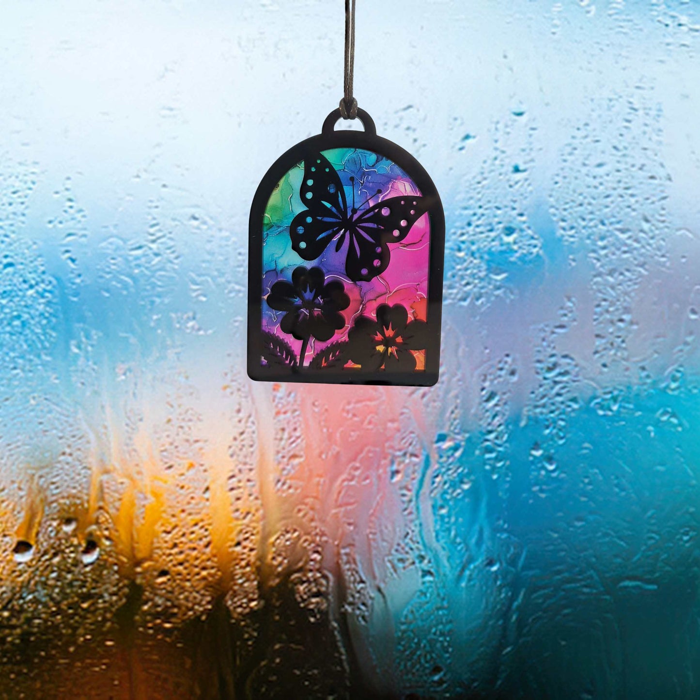 Butterfly with Pansy Flower Suncatcher