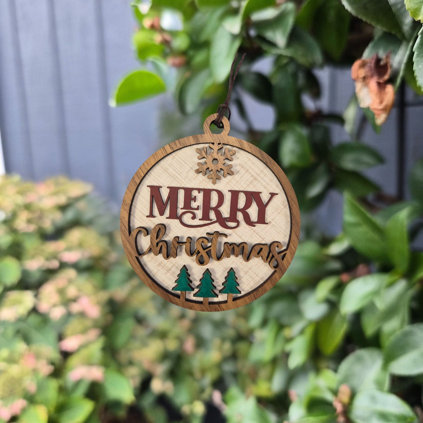 Merry Christmas Round Wood Ornament