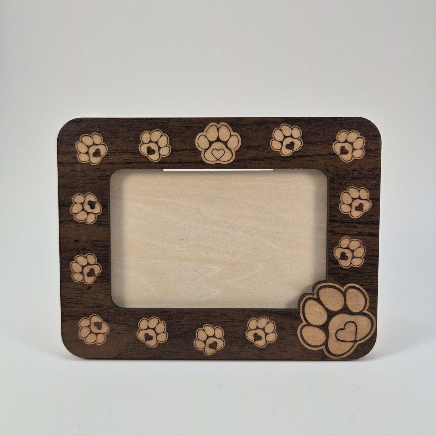 Layered Walnut Wood Picture Frame with Engraved Paw Prints