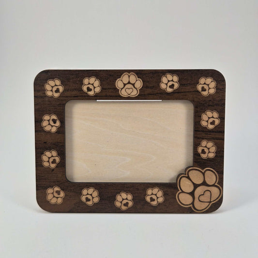 Layered Walnut Wood Picture Frame with Engraved Paw Prints
