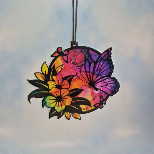 Butterfly and Tropical Flowers Suncatcher