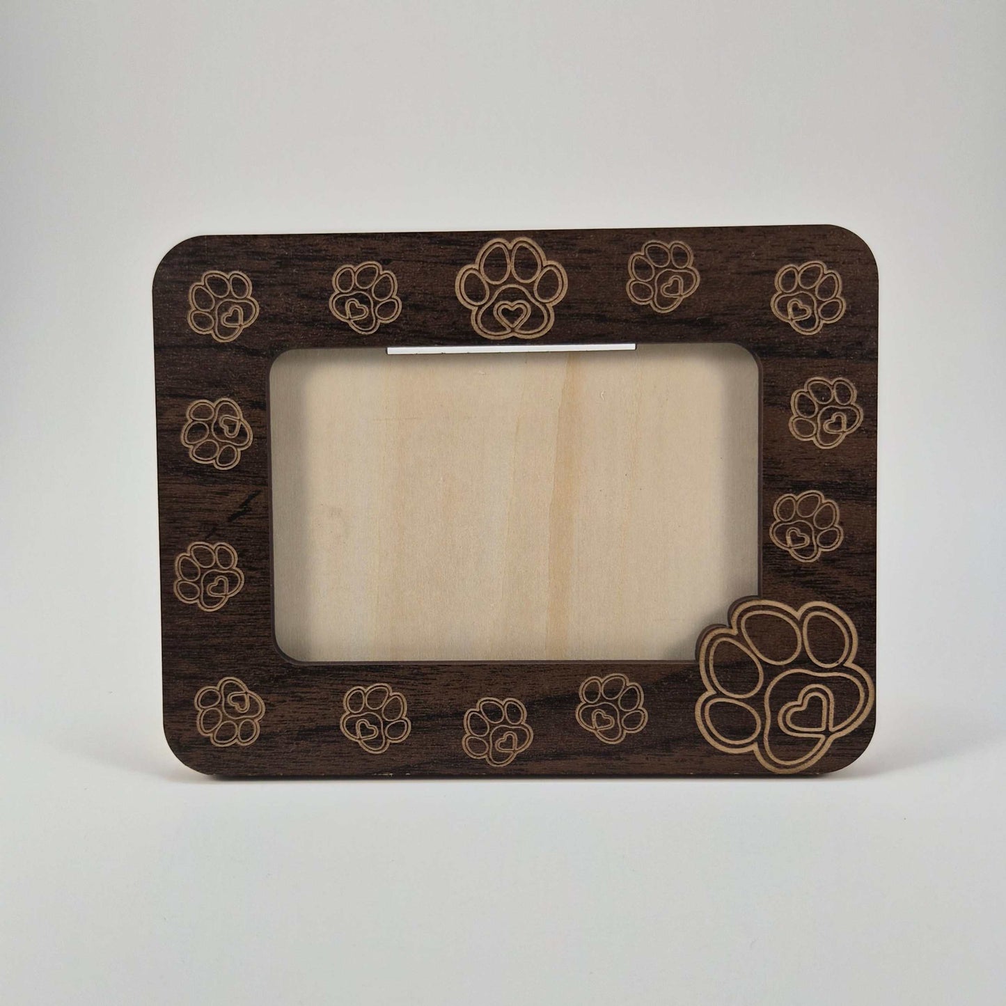 Layered Walnut Wood Picture Frame with Engraved Paw Prints