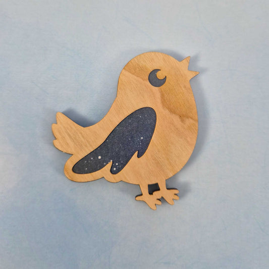 Night Bird Wood and Veneer Layered Refrigerator Magnet