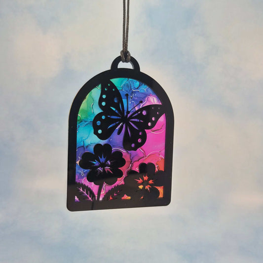 Butterfly with Pansy Flower Suncatcher