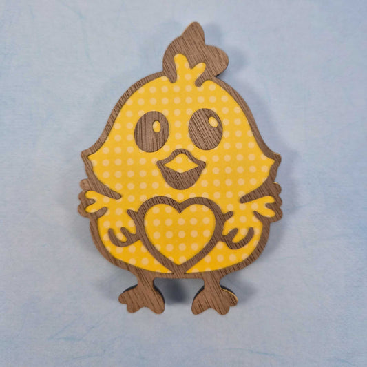 Baby Chick Wood and Veneer Layered Refrigerator Magnet - Front View