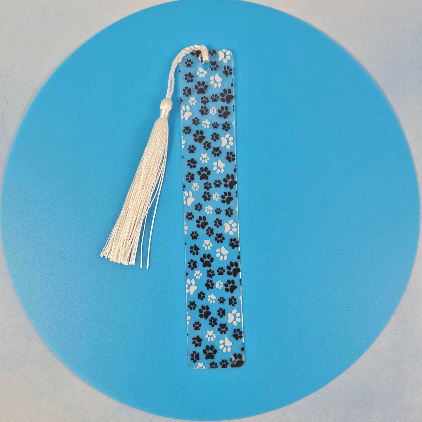 Paw Print Clear Flex Bookmark with Tassel Black and White