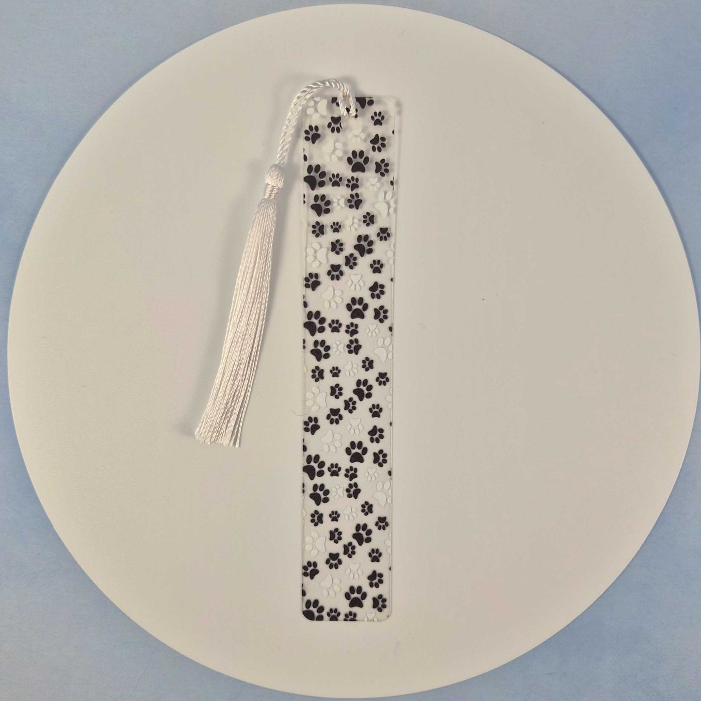 Paw Print Clear Flex Bookmark with Tassel Black and White