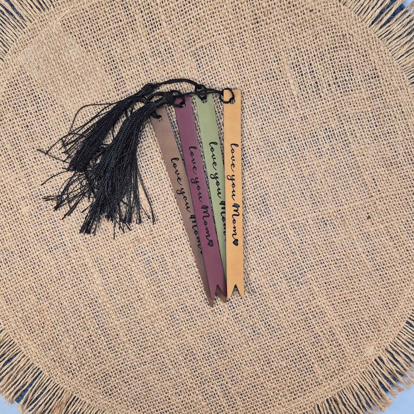 Love You Mom Leatherette Skinny Bookmark with Tassel