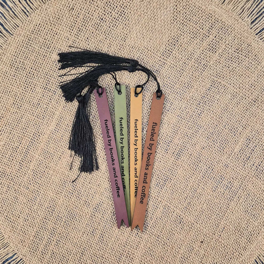 Fueled by Books and Coffee Funny Leatherette Skinny Bookmark with Tassel