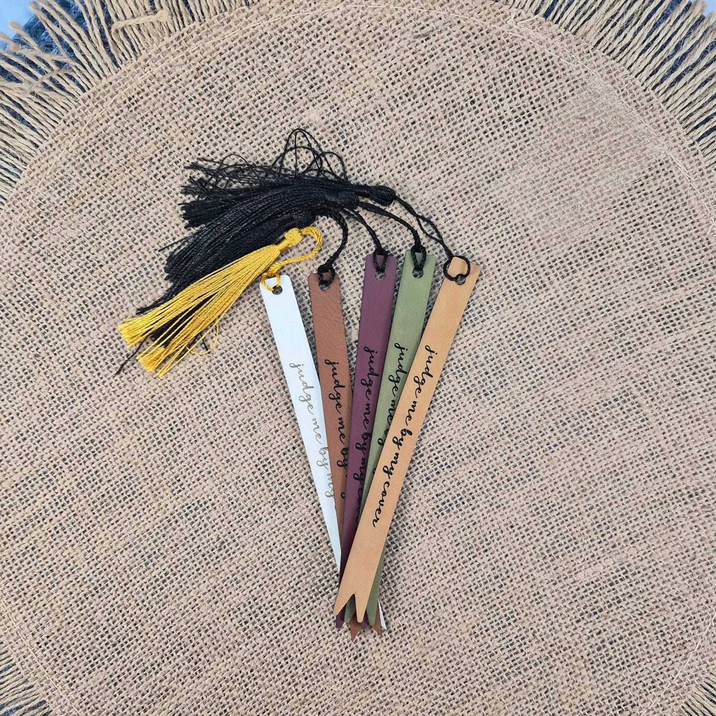 Judge me by my Cover Funny Leatherette Skinny Bookmark with Tassel