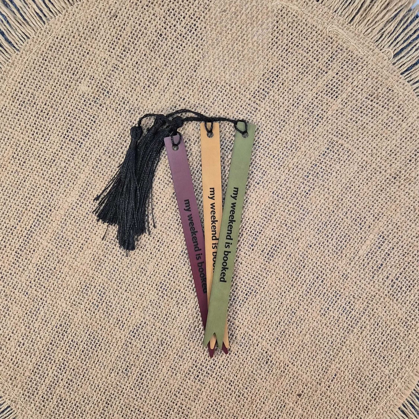My Weekend is Booked Funny Leatherette Skinny Bookmark with Tassel