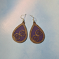Wood Veneer & Purple Leatherette Floral Dangle Earrings