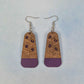 Purple Floral Dark Wood Veneer & Leatherette Dangle Earring