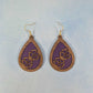 Wood Veneer & Purple Leatherette Floral Teardrop Earrings