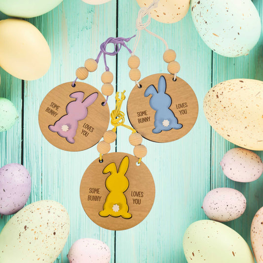 Easter Basket Tags - Round Layered Wood and Leatherette