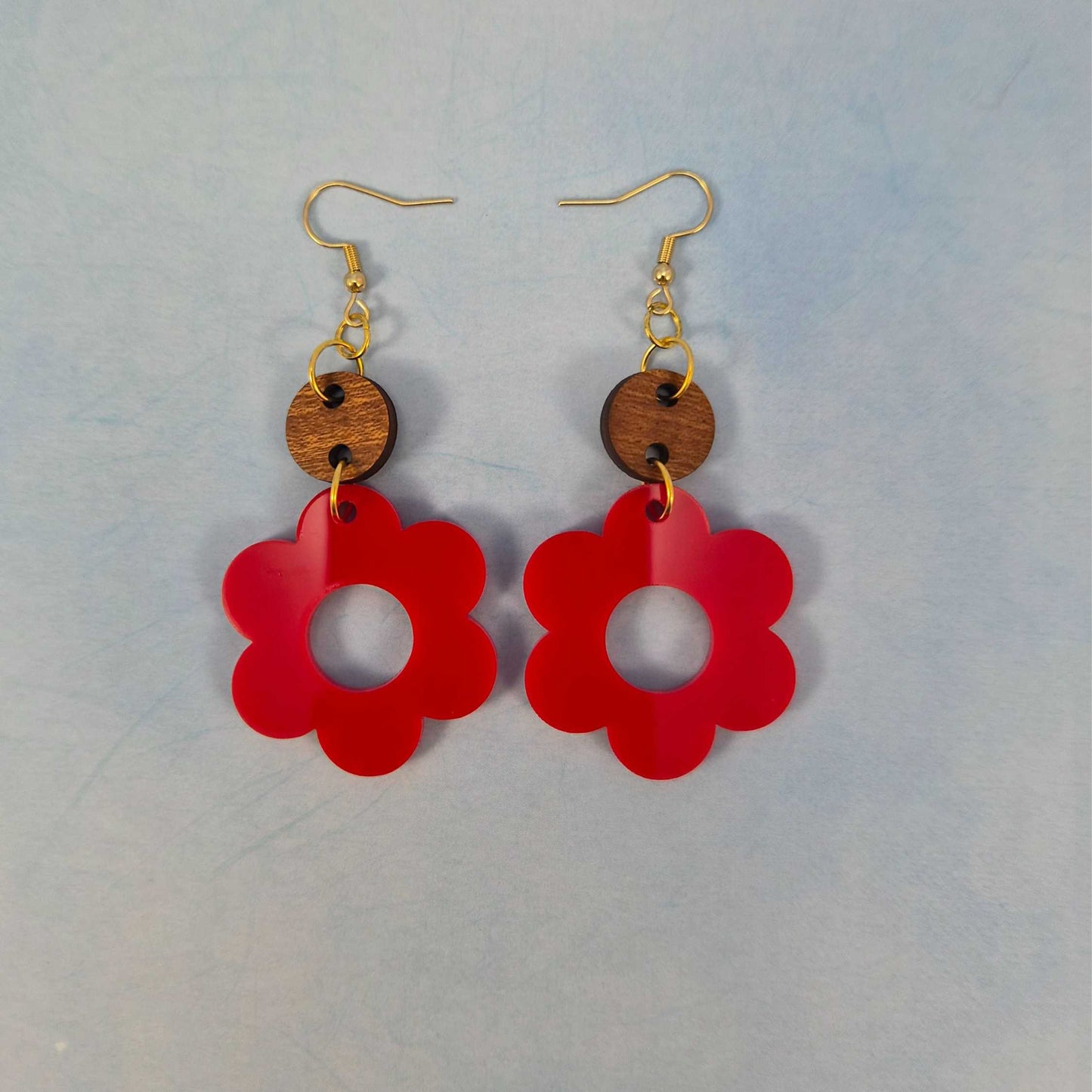 Wood & Acrylic Flower Dangle Earrings