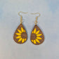 Sunflower Wood Veneer & Yellow Leatherette Dangle Earrings - Side View