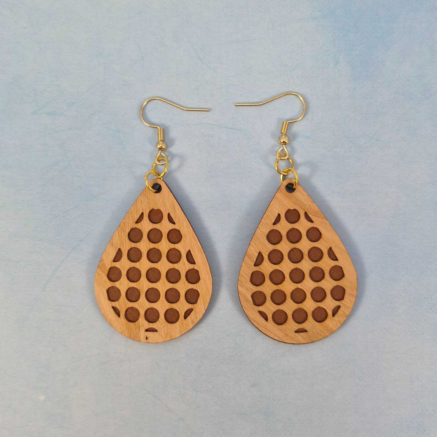 Geometric Wood Veneer & Brown Leatherette Earrings - Circle Design