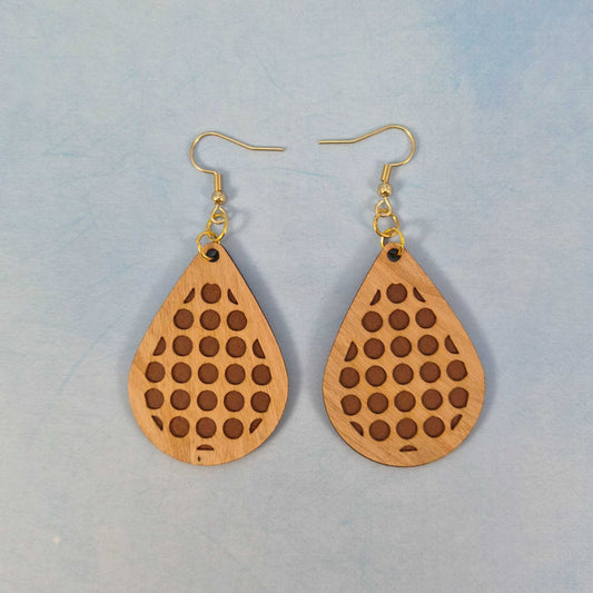 Geometric Wood Veneer & Brown Leatherette Earrings - Circle Design
