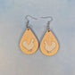 Chicken Maple Wood Veneer & White Leatherette Earrings