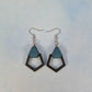 Small Polygon Black Painted Wood and Blue Leatherette Dangle Earring