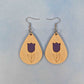 Tulip Flower Maple Wood Veneer & Purple Leatherette Earrings