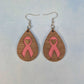Breast Cancer Survivor Walnut Wood Veneer & Pink Leatherette Earrings
