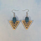 Light Wood Triangle and Blue Leatherette Dangle Earring