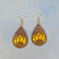 Sunflower Wood Veneer & Yellow Leatherette Dangle Earrings - Detailed Partial Front View