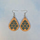 Geometric Wood Veneer & Blue Leatherette Earrings - Club Design