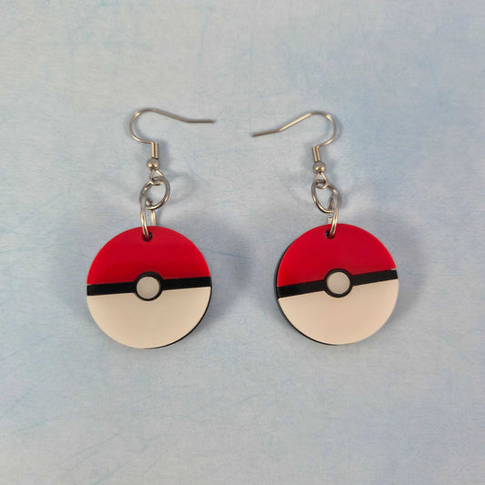 Acrylic Pokeball Dangle Earrings  - Gamer Related
