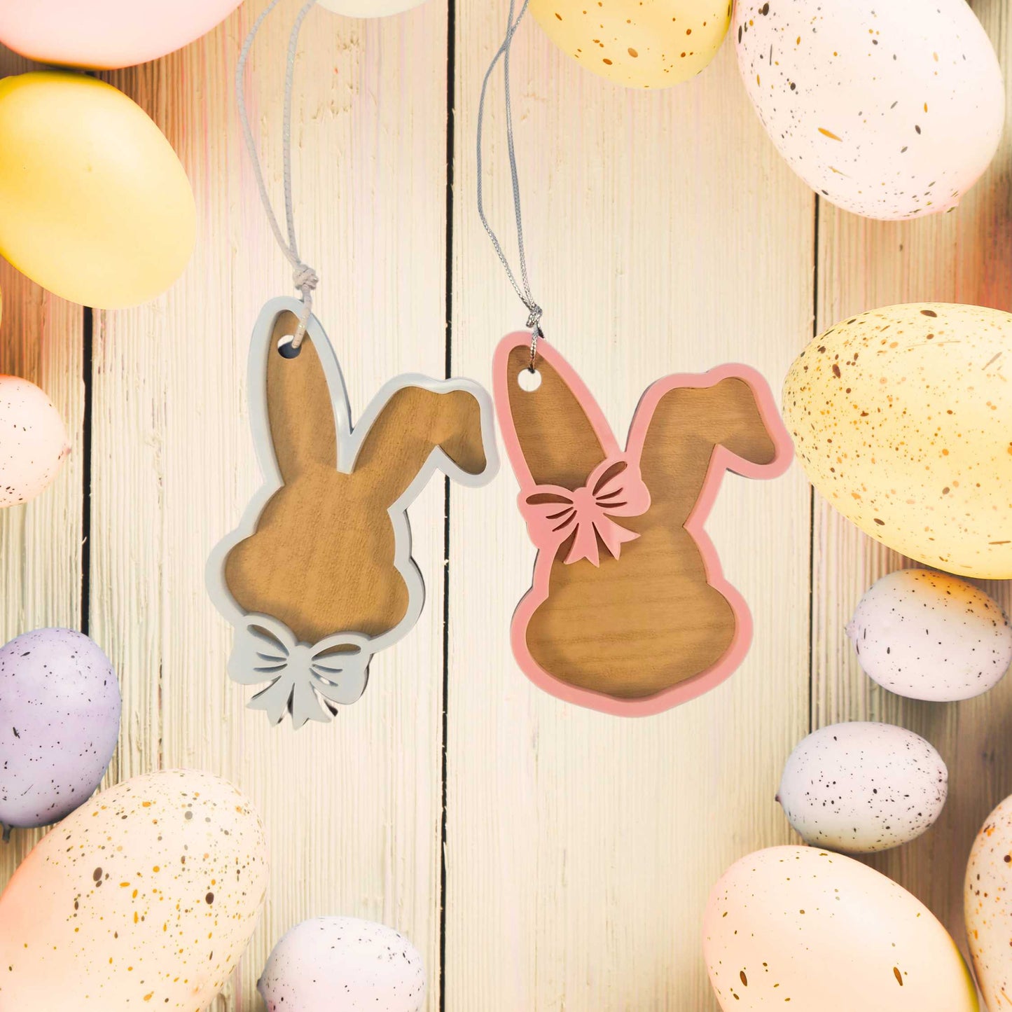 Easter Basket Tags - Bunny Shaped Layered Wood and Acrylic