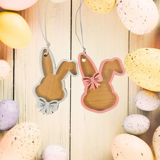 Easter Basket Tags - Bunny Shaped Layered Wood and Acrylic