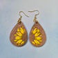 Sunflower Wood Veneer & Yellow Leatherette Dangle Earrings - Detailed Side View