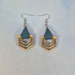 Light Wood Polygon and Blue Leatherette Dangle Earrings