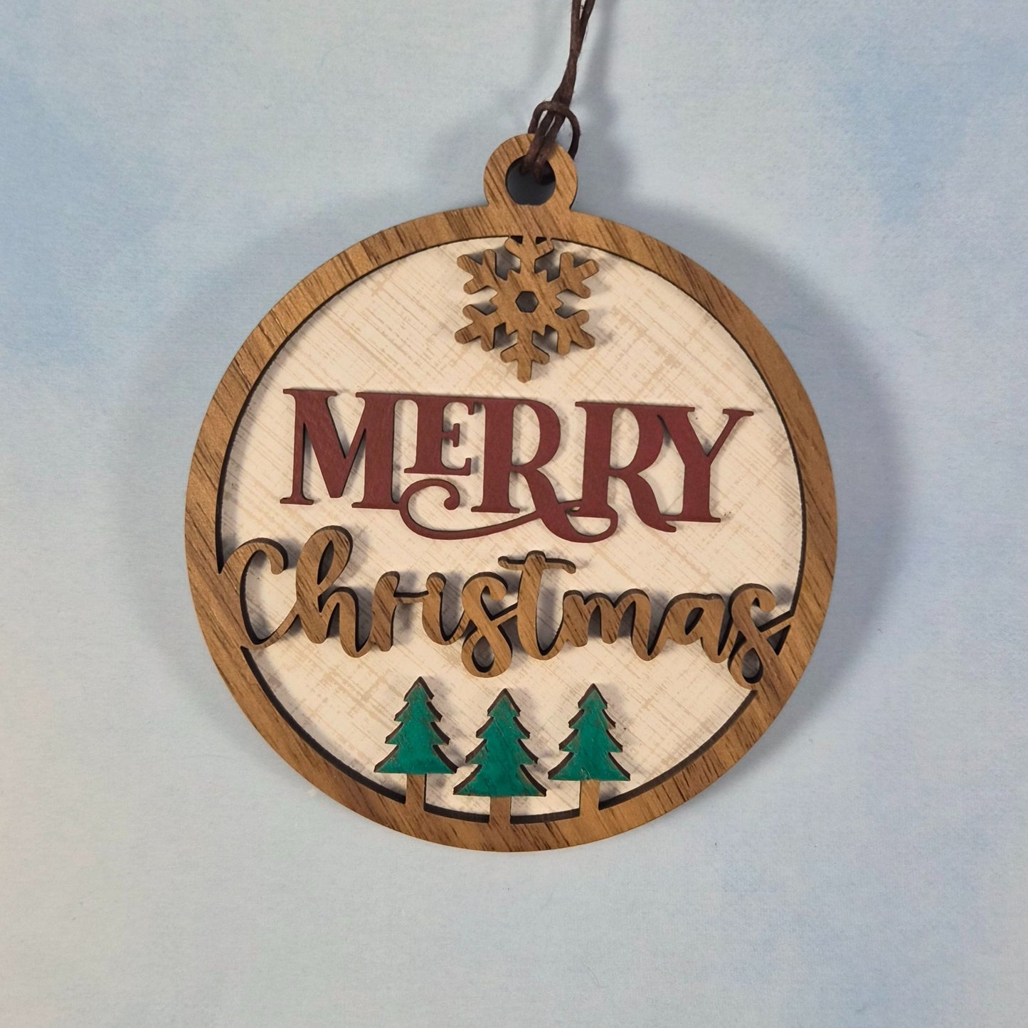 Merry Christmas Round Wood Ornament