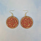 Minimalist Wood Veneer & Red Leatherette Round Earrings