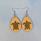 Sea Turtle Top View Maple Wood Veneer & Olive Green Leatherette Earrings