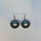 Round Circle Cutout Black Painted Wood and Blue Leatherette Dangle Earring