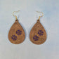 Engraved Wood Veneer & Purple Leatherette Floral Teardrop Earrings