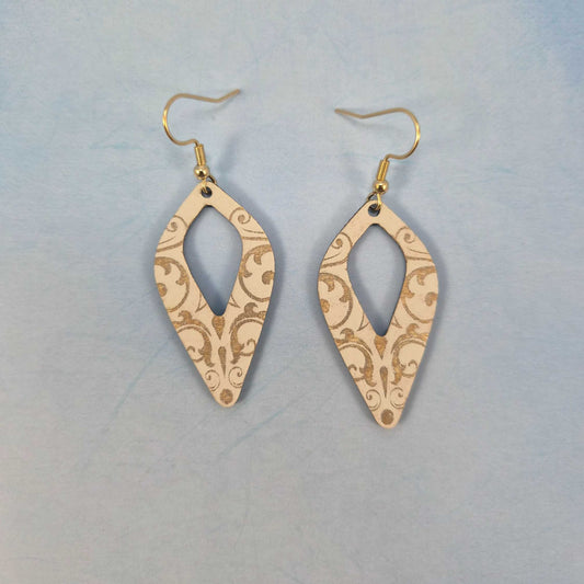 White and Gold Leatherette Dangle Earrings