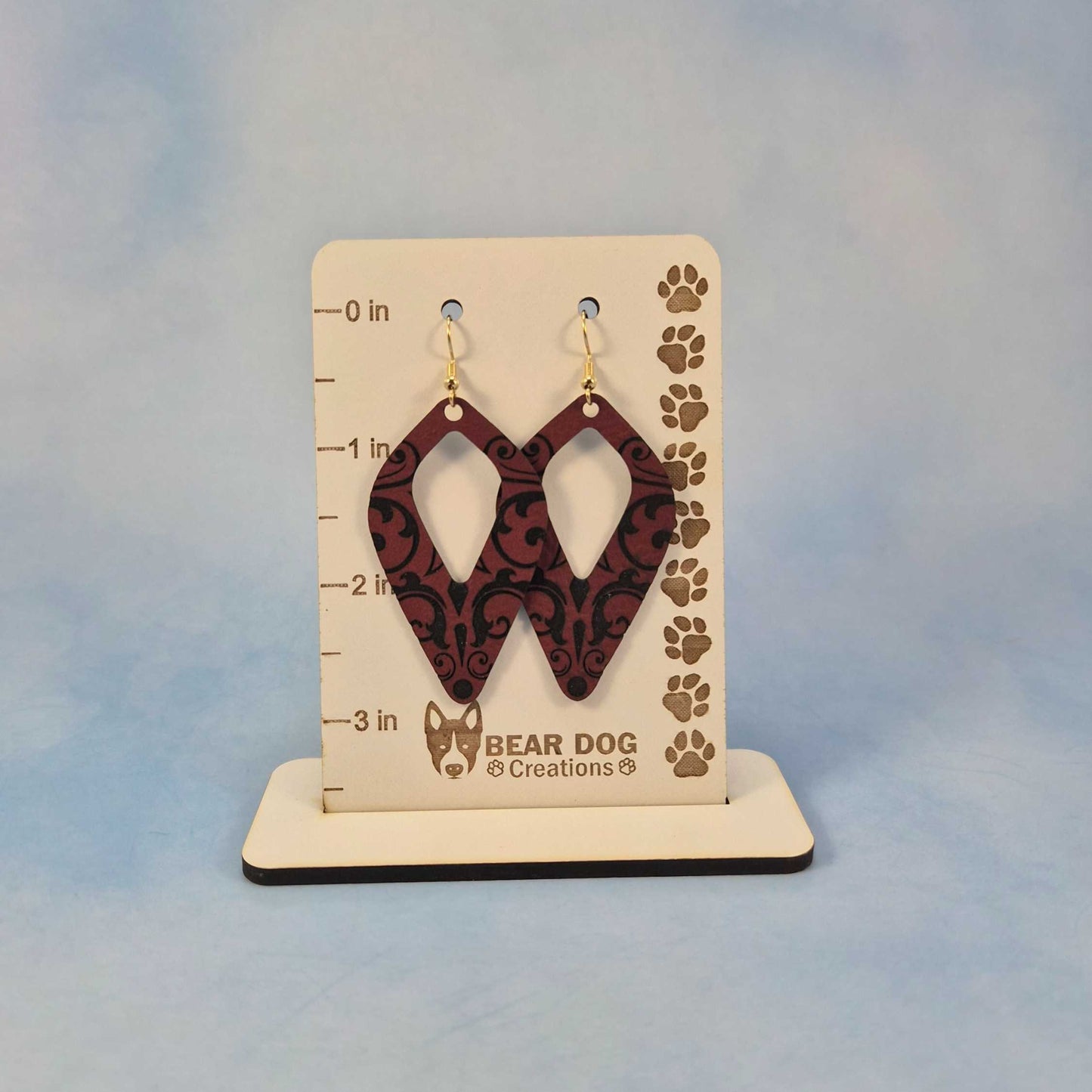 Maroon and Black Leatherette Dangle Earrings