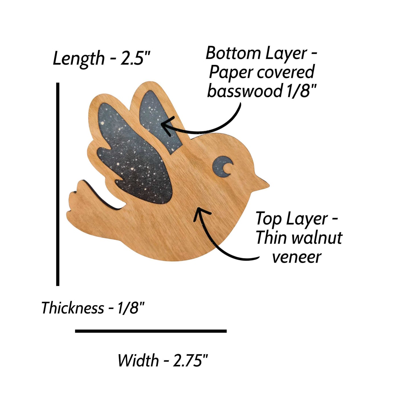 Night Bird Wood and Veneer Layered Refrigerator Magnet