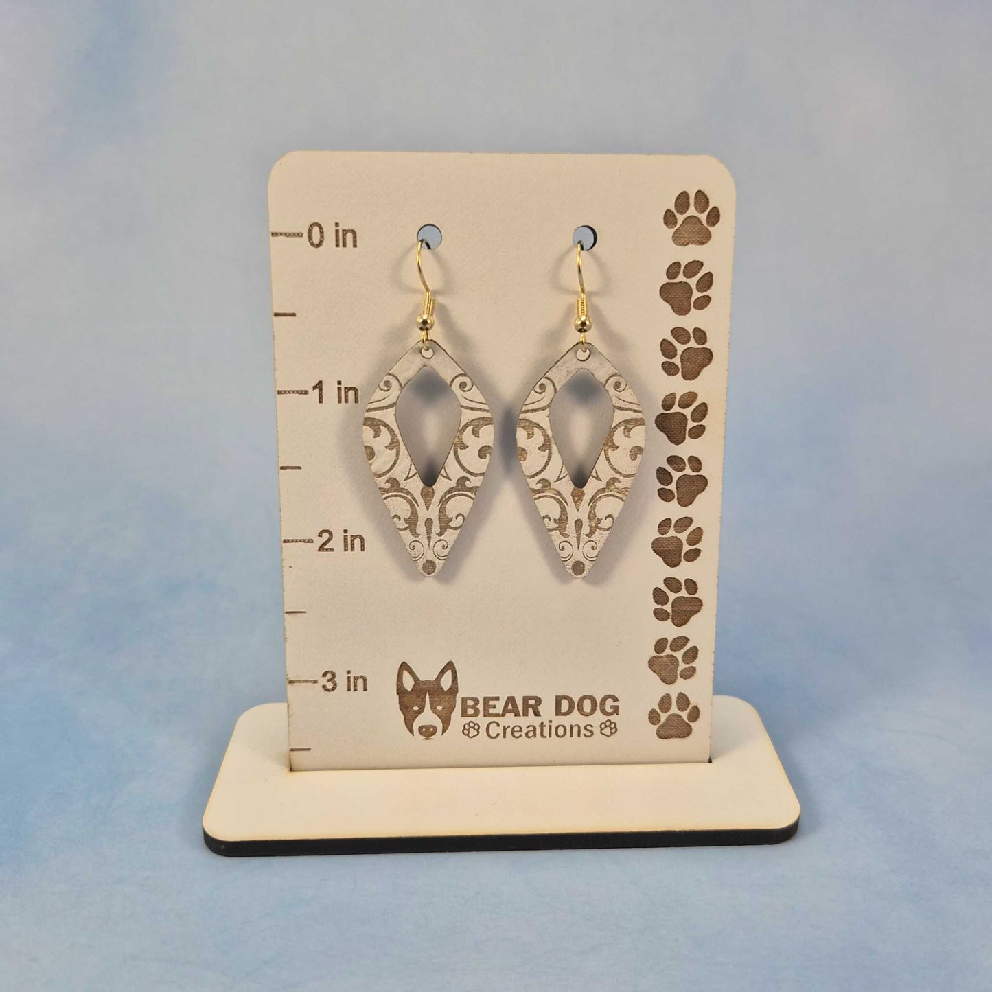 White and Gold Leatherette Dangle Earrings