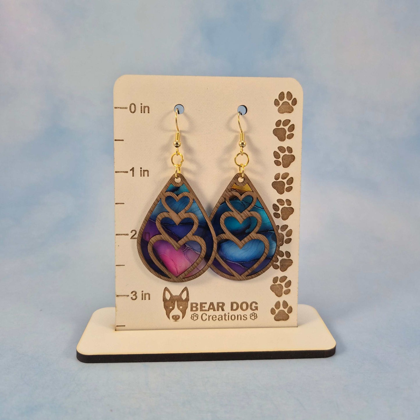 Triple Heart Wood Veneer and Flex Teardrop Earring