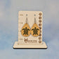 Sea Turtle Top View Maple Wood Veneer & Olive Green Leatherette Earrings