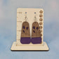Large Purple Floral Dark Wood Veneer & Leatherette Dangle Earring