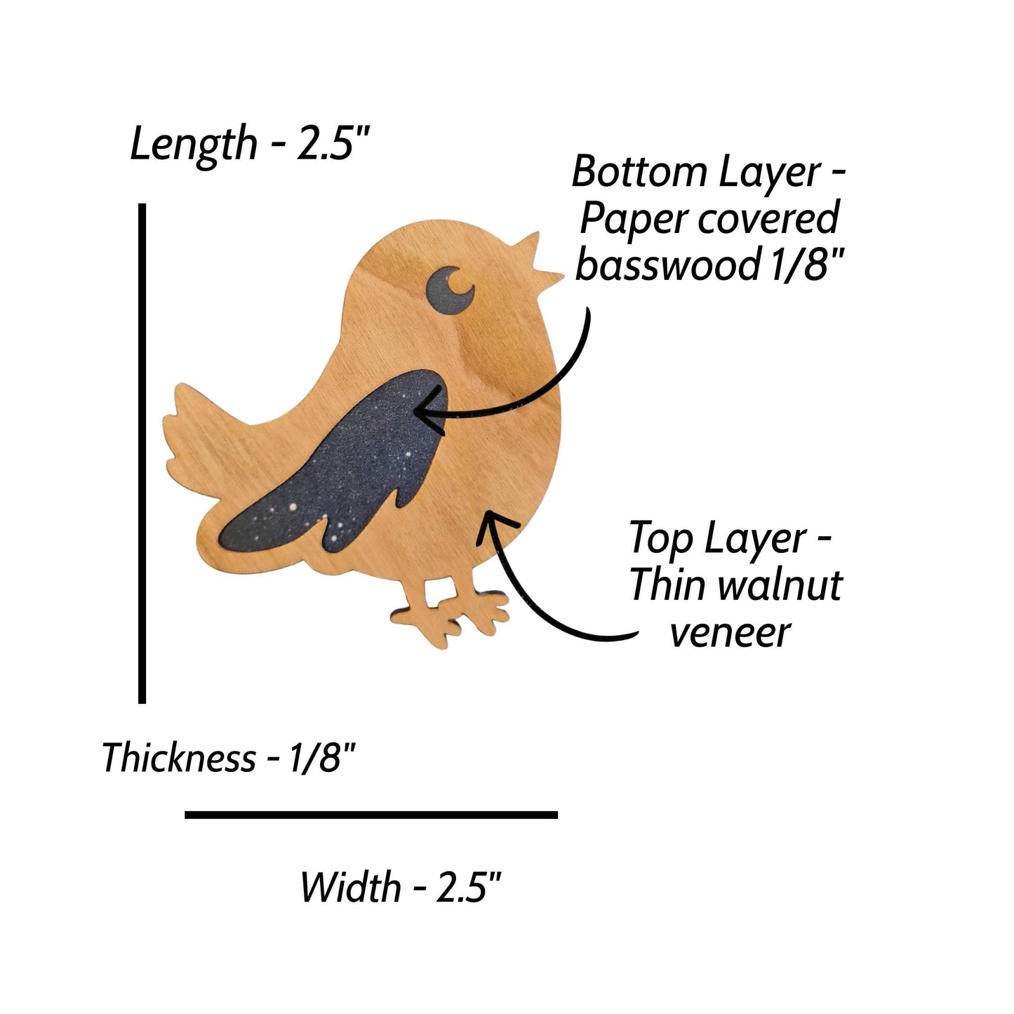 Night Bird Wood and Veneer Layered Refrigerator Magnet