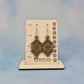 Geometric Wood Veneer & Olive Green Leatherette Earrings
