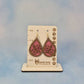 Wood Veneer & Pink Leatherette Floral Teardrop Earrings